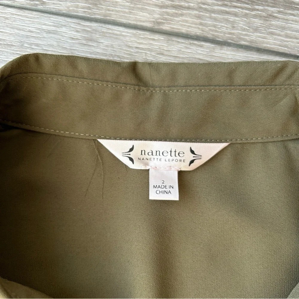 Nanette Lepore Military Green Button Down Midi Shirtdress with Slips - Picture 6 of 16